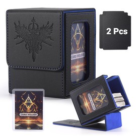 Komick MTG Commander Deck Box Emblem Embossed Logo with WIndow Display, PU Leather Card Storage Case Holds 100+ Double-Sleeved Cards, Magnetic Closure, Fits TCG, CCG, Magic Cards (Blue Skarn)