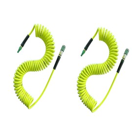 SANFU (PU) Polyurethane Recoil Air Hose 1/4”ID x 25ft with Bend Restrictor,1/4” Industrial Steel Quick Coupler and Plug, 2-Pack