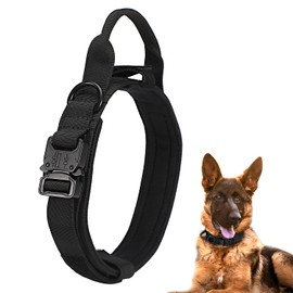 Yiaizhuo Dog Tactical Collar Military Dog Training Collar Control Handle and Heavy Metal Buckle for Medium Large Dog Training Black M