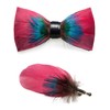 JEMYGINS Burgundy Feather Bow Tie Leather Bow tie and Brooch