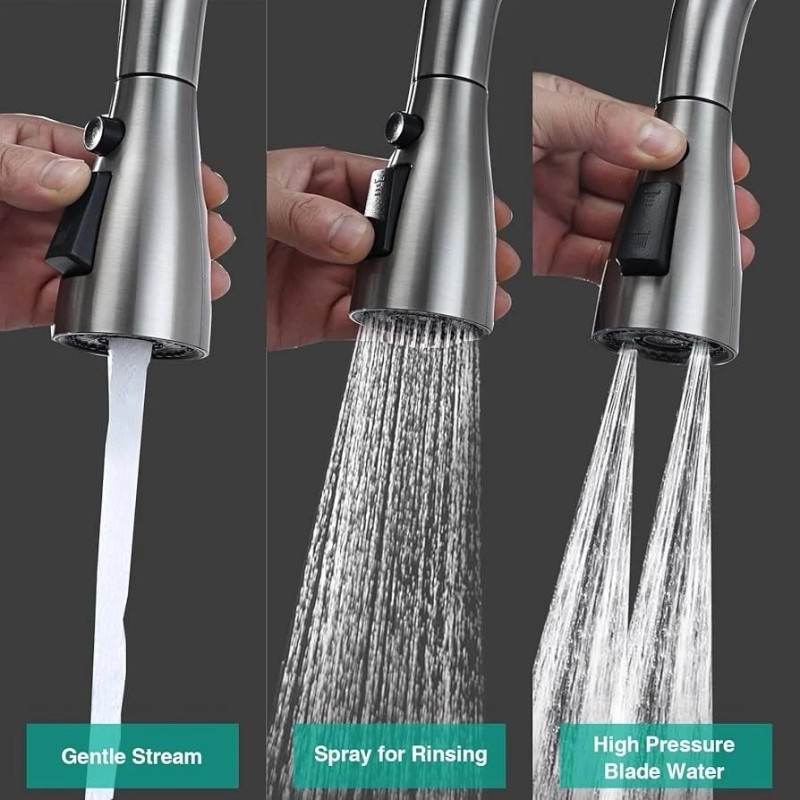 sontiy Metal Kitchen Faucet Head Replacement, 3-Function Pull Down Spray