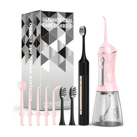 Water Flosser and Electric Toothbrush Combo,2-1 Oral Clean Kit, 5-Speed Sonic Electric Toothbrush & 4-Speed Portable Water Flosser to Clean Teeth and Protect Gum Health, IPX7