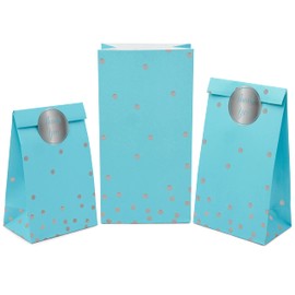 ROYAL BLUEBONNET Teal and Silver Party Favor Bags and Stickers - 24 Teal and Silver Candy Bags for Birthday Party, Baby Shower for Boys, Small Goodie Favor Treat for Thank You Table for Sweet 16