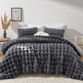 YIKUSH Dark Gray Comforter Set King – Ultra Soft & Warm Faux Fur Comforter for Winter, Elegant Fluffy Comforter King Set with Pillowcases, Cozy Gray Bedding Set