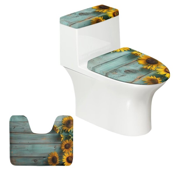 KUIFORTI Sunflower Bathroom Rug Set 3 Piece Bathroom Mat Non