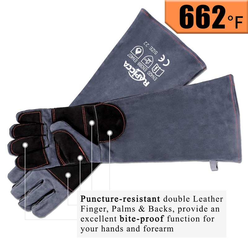 RAPICCA Animal Handling Gloves Bite Proof Reinforced Leather Padding Dog,Cat