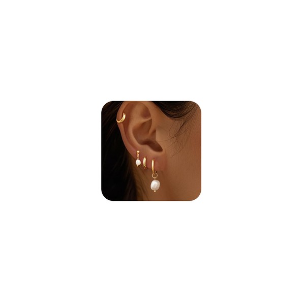 Moodear Trendy Pearl Drop Hoop Earrings for Women - Dainty