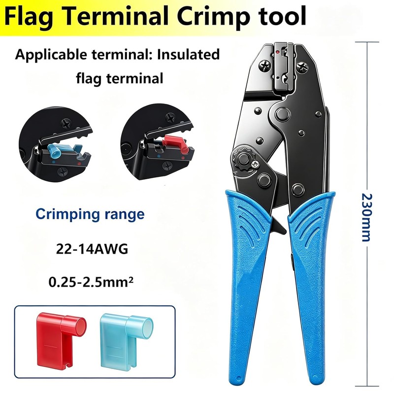 smseace 91pcs Right Angle Spade Connectors with Flag Terminal Crimper