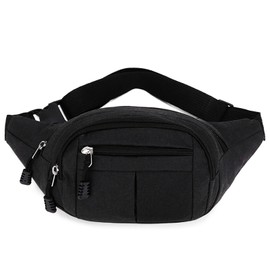 Waist Bag Black Belt Bag Waist Bag Waterproof 4 Zipper Pockets Men Women Ladies Large Waist Bag Outdoor Sports Hiking Jogging and Travel Gifts for Men and Women Boys (Black)