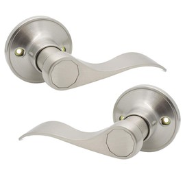Gobrico Pack of Two Wave Dummy Door Levers Satin Nickel Interior Door Handles,for Left-Handed Right-Handed Door Knobs, No-Turning
