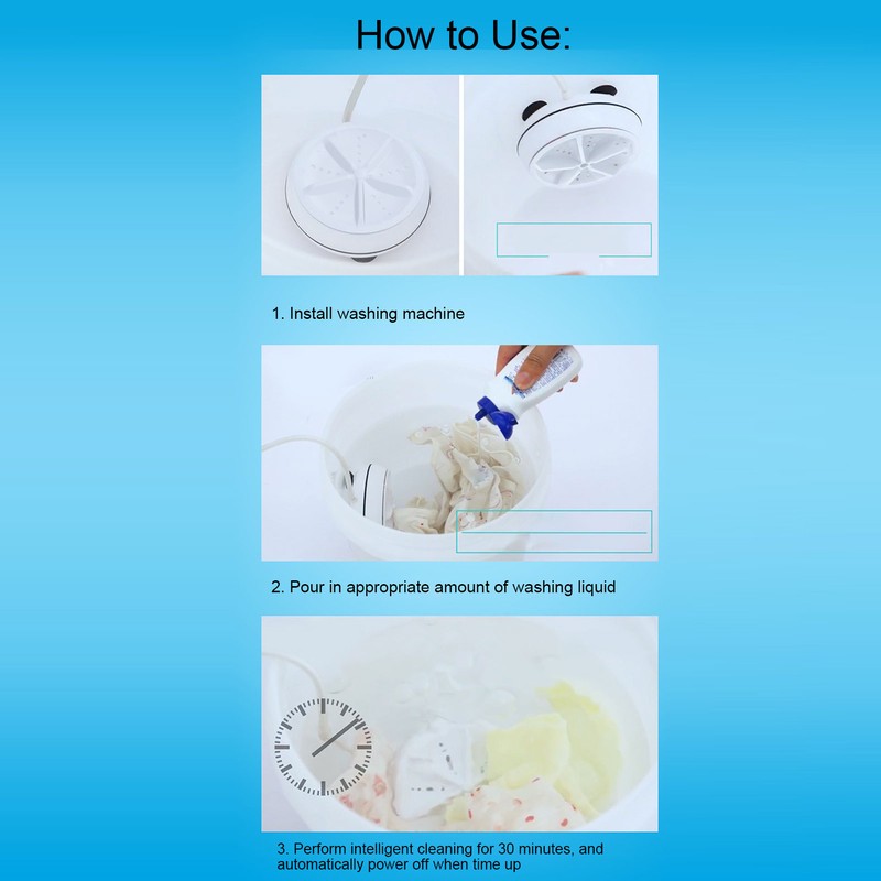Mini Ultrasound Washing Machine USB Portable Turbine Cleaning 4 Level