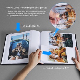 1DOT2 Photo Album with Writing Space 50 Pages 4x6 Photos Hold 200 or 5x7 Pictures Hold 100, Linen Cover Small Photo Book Albums with Memo for Anniversary Wedding Baby (Black)