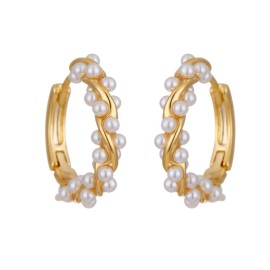 Unbranded Women Girl 18K Gold Plated Twisted Pearl Huggie Hoop Earrings 16mm Gift A9