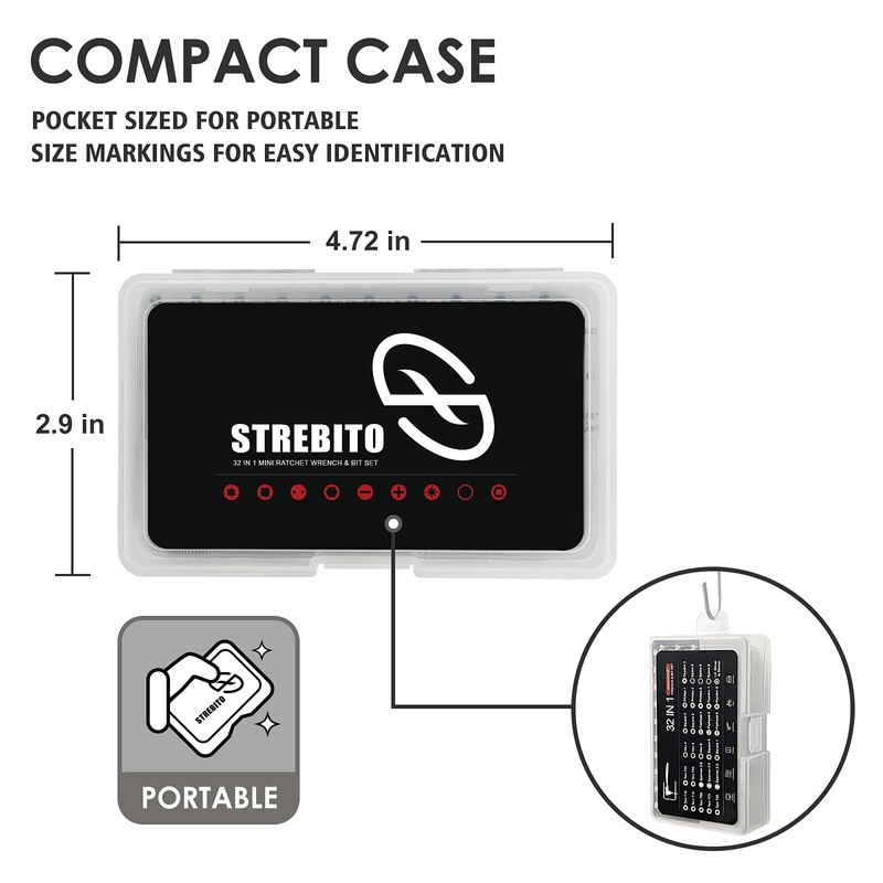 STREBITO Right Angle Screwdriver 32-Piece 1/4 Inch Mini Ratchet Set