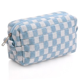 Cosmetic Bag Small Make Up Organiser Chessboard Make Up Bag Travel Essentials Pencil Case Pencil Case, Blue/White, Travel Accessories- Cosmetic Bag