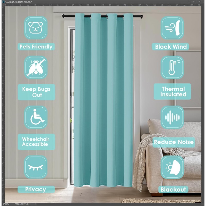ChrisDowa Blackout Curtains 80 Inches Long for Doorways and Closets,
