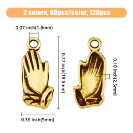 HOBBIESAY 120Pcs 2 Colors Creative Prayer Charms Zinc Alloy Pendants Praying Hands Charms Craft Supplies Pendants for DIY Crafts Jewelry Making Bracelet Neckalce Earrings Pendant Supplies