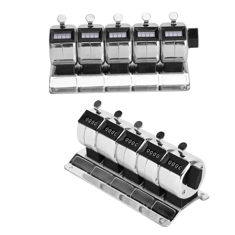 Stainless Steel Mechanical Counter 4‑Digit 5 Units Hand Tally Mechanical
