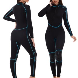 OMGear Wetsuit for Women 3mm Neoprene Dive Wet Suit for Cold Water Full Body Thermal Swimsuit for Adults Snorkel Suit for Scuba Diving Swimming Surfing(WomenAqua25,L)