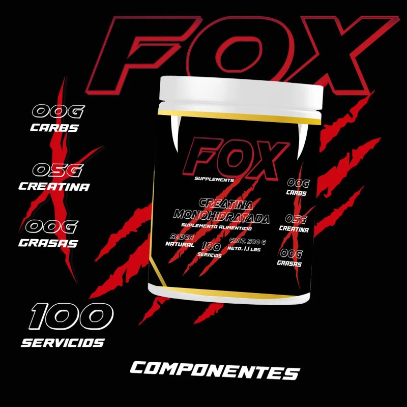 Creatina Monohidratada 500gm En Polvo Fox Suplements Sabores Natural