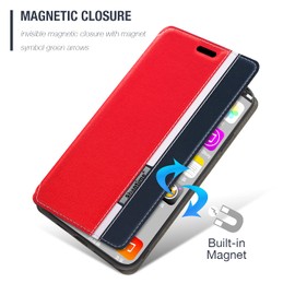 Shantime Classic Stripes Faux Leather Flip Case Compatible with AGM Glory Qualcomm 5G, Invisible Magnetic Cover with Card Slot, Contrast Color Design(Red)