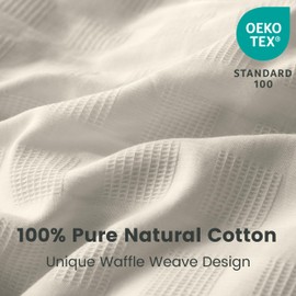 BISELINA 100% Cotton Duvet Cover Set Waffle Weave 3PCS (1 Comforter Cover, 2 Pillow Shams) Reversible Soft Skin-Friendly Breathable Shabby Chic Bedding for All Season - Cream Grey, King Size