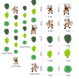 Jungle Party Decorations Monkey Palm Leaves Cutouts Garland Monkey Hanging Streamer Banner Backdrop for Kids Wild One Safari Tropical Jungle Anima Birthday Baby Shower Party Decorations Supplies