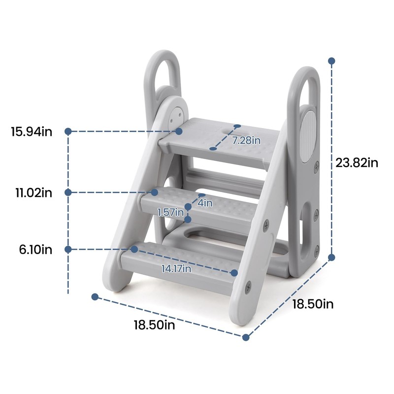 Takywep Foldable Toddler 3 Step Stool - Plastic Learning Helper,