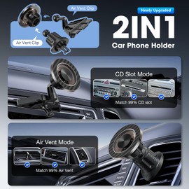 NiZiTOK Ultra Stable Magnetic Car Phone Mount with 2-in-1 Base - CD Slot and Air Vent Universal Holder for All Phones, One Hand Operation and 360 Degree Adjustable Strong Grip