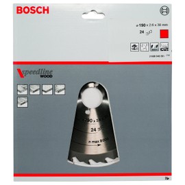 Bosch 2608640801 Speedline Wood Circular Hand Saw Blade, 190mm x 2.6mm x 30mm, 24 Teeth, Silver