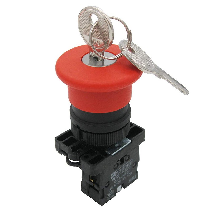 mxuteuk HB2-ES142-BOX-Y 1NC 22mm Red Mushroom Emergency Stop Push Button