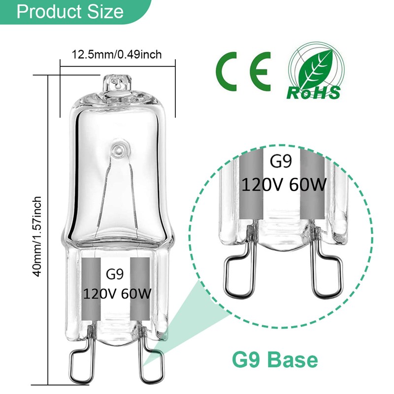 G9 Bulb, 12 Pack G9 Halogen Light Bulbs 2 Pin