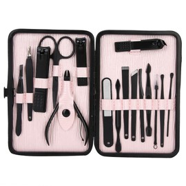 16pcs Stainless Steel Nail Clipper Eyebrow Scissors Pedicure Knife Manicure Tool SetPink