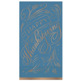 Thanksgiving Elegance Guest Towels - 24CT 3-Ply Napkins with Happy Thanksgiving Sentiment & Gold Foil Accents - Perfect for Kitchen or Bathroom