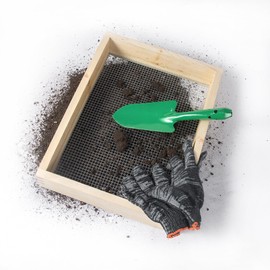 Compost/Rock/Dirt Sifter Tool with Gloves & Trowel - 15.74"x11.81" Soil Sifter, Steel Wire Mesh & Natural Wood Frame for Gardening - Essential for Flower/Vegetable Planting