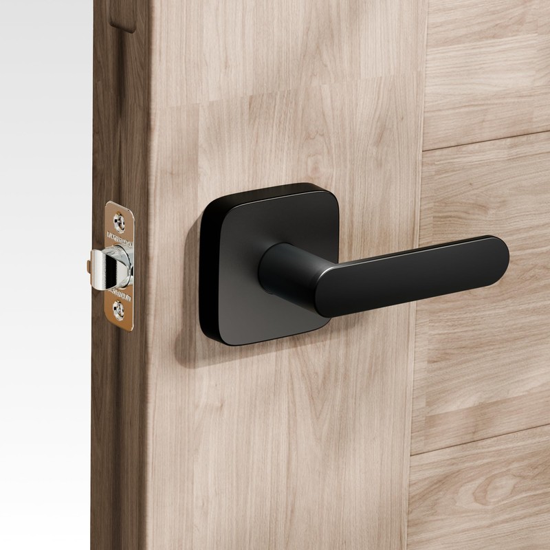 ULTRALOQ Passage Lever Door Handle, Reversible Black Front Door Handle