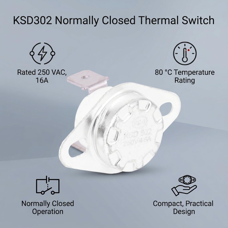 Fafeicy KSD302 Thermal Switch 80C 16A Normally Closed Thermostat