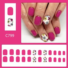 24 Pcs Spring Press on Nails Short CEWEWP Fake Nails Square False Nails Rose Purple Nails Press ons Colorful Small Floral Glue on Nails Full Cover Spring Summer Stick on Nails for Women Nail Art