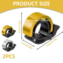 2 PCS Bike Bell Bicycle Bells, Invisible Road Mountain Bike Bells Fits 2.2cm/0.87in Handlebars, Aluminum Alloy Mini Bicycle Bell Horn with Loud Crisp Clear Sound for Adults Boys Girls (Gold, Silver)