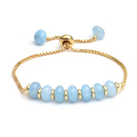Gempires Aquamarine Bolo Bracelet, Beaded Bracelet for Women, March Birthstone Jewelry, 14k Gold Plated Slider Chain, 6 to 8-inch Adjustable Bracelet