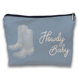 BEHIFL Howdy Baby Western Makeup Bag, Blue Preppy Makeup Bag, Coastal Cowgirl Gifts, Western Gifts for Women, Western Stuff for Women, Blue Aesthetic Western Makeup Cosmetic Bag for Purse