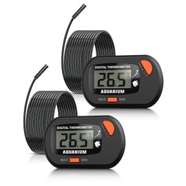 Aquarium Thermometer with Probe and Suction Cup, Mini Water Thermometer Digital, Digital LCD Water Temperature Thermometer for Aquarium, Aquarium, Sea Reptiles, Terrarium (Black, 2-Piece)