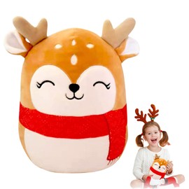 Christmas Elk Stuffed Animal Plush Pillow,Christmas Pillows for Boys Girls,Soft Hugging Pillow Cute Elk Plush Toy for Kids Birthday Christmas Party Favor Gift,Sofa Bedroom Kids Room Decorations