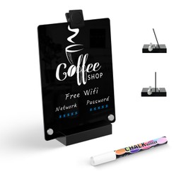 Kivsty Acrylic Black Dry Erase Board with Stand - 8” x 6” Small Desktop Whiteboard with Marker, Reusable Desk Blackboard, to-Do List, Planner, Memo Clipboard, Menu Board for Office, Home, Bar