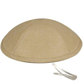Zion Judaica Deluxe Linen Kippah Yamakas - Yarmulkes para ceremonia para hombre con clips, Beige, One Size