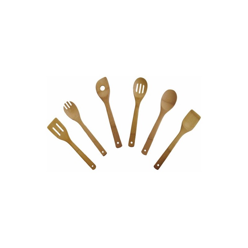 6 Piece 12" Bamboo Utensil Set, Spatula/turner, Slotted Spatula, Spatula