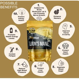 Lions Mane Supplement 2250mg per Capsule - 1 a Day - 50% polysaccharides (90)