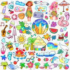 Zayvor 132 Piece Kids Temporary Tattoos, Hawaiian Luau & Tropical Beach Party Tattoos, Summer, Flamingo, Hibiscus Flowers,Palm Trees, Pineapple, Tiki Mask,Coconuts