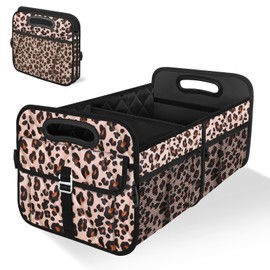 Deosk Trunk Organizer for Car - 50L Collapsible Car Storage for Suv Sedan Truck,600D Waterproof Polyester,Reinforced Handles and Non Slip Bottom(Medium,Leopard print)