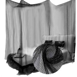 Clasken Canopy Mosquito Net, Mosquito Net, Foldable Polyester for Double Bed to King Bed (Black)